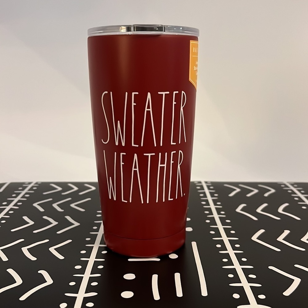 Rae Dunn Maroon "Sweater Weather" 17 Oz. Insulated Tumbler with mag slider lid.